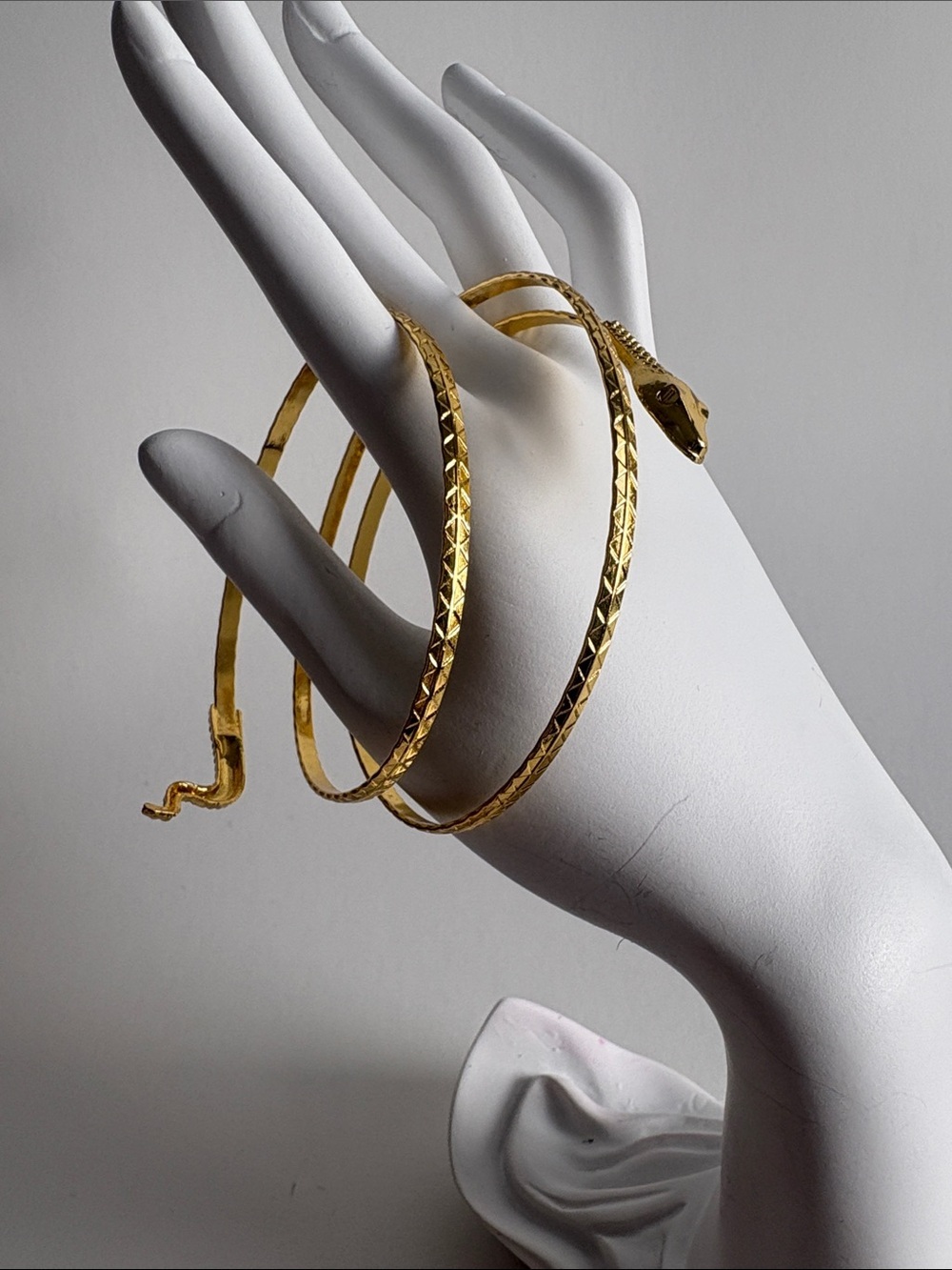 Gold Snake Wrap Bangle Bracelet Textured Serpent Statement Jewelry